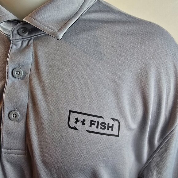 Under Armour Shirt Mens 2XL Gray HeatGear Polo Fish Loose Fit Performance Golf - Picture 3 of 7